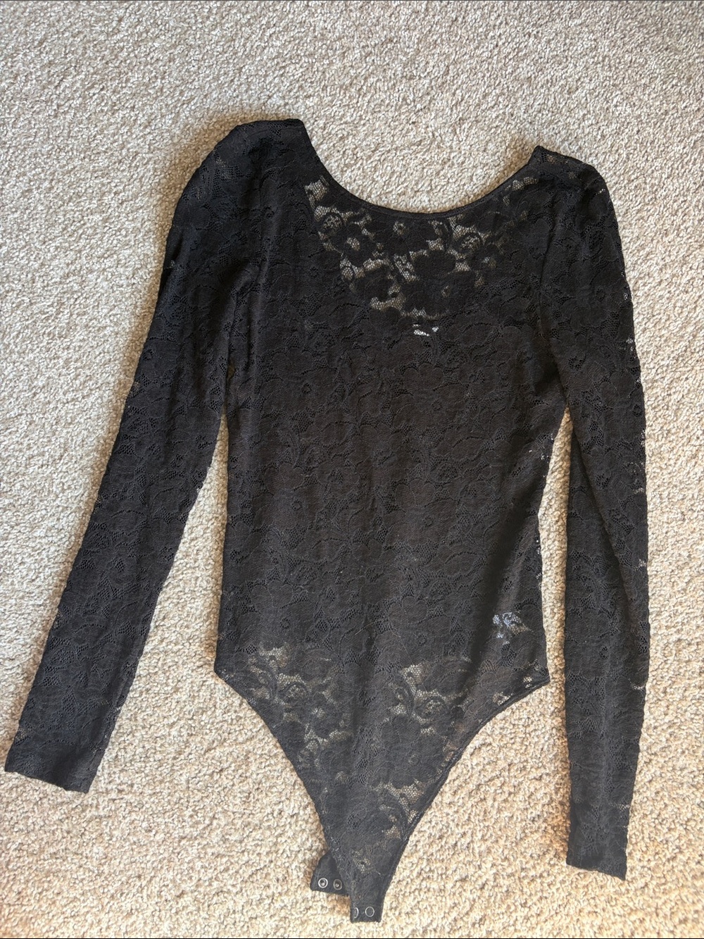 American Eagle Outfitters Black Lace Long-Sleeve Bodysuit